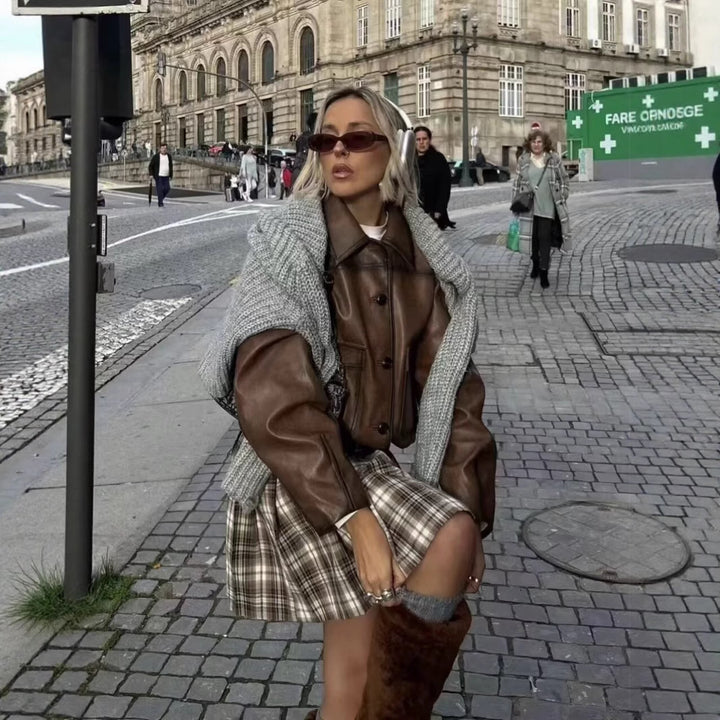 Dame mode cropped kunstlæderjakke Stilla