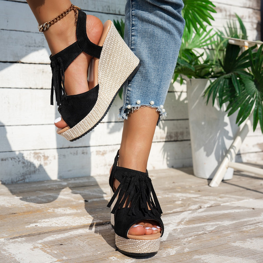Dame Wedge-sandaler med frynset detaljer og skridsikker sål Stilla