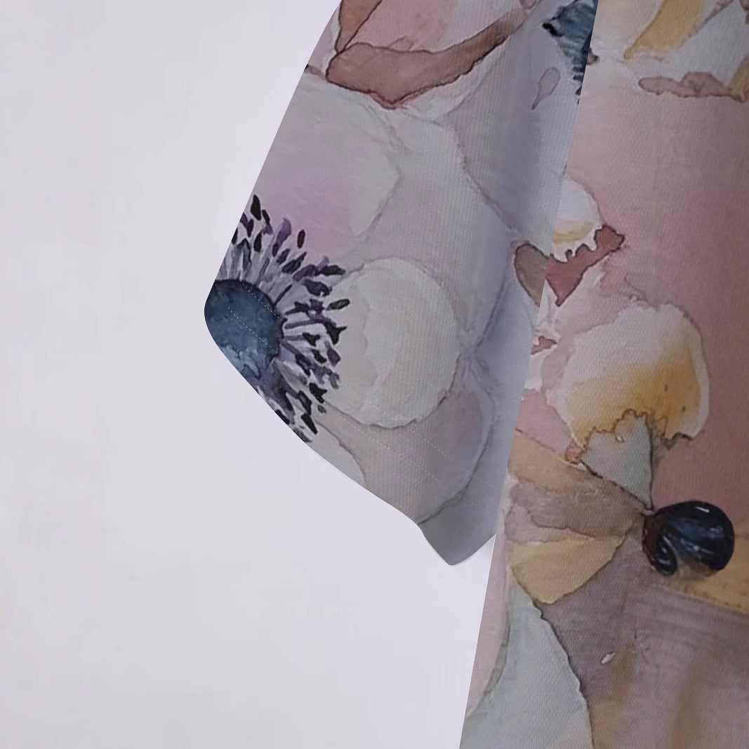 Herrer polo t-shirt med floralt akvarelmotiv og høj kvalitets bomuldsblanding Stilla