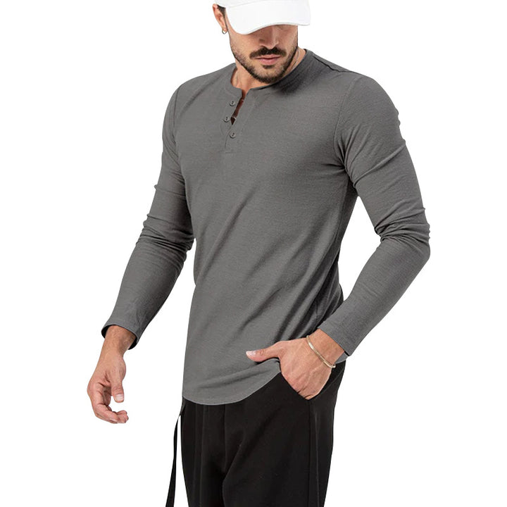 Herrer Langærmet skjorte med mode Henley-udskæring og praktiske knapper Stilla