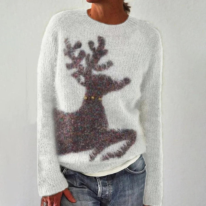 Dame Cozy Sweater med Revmotiv og Stribede Ærmer Stilla