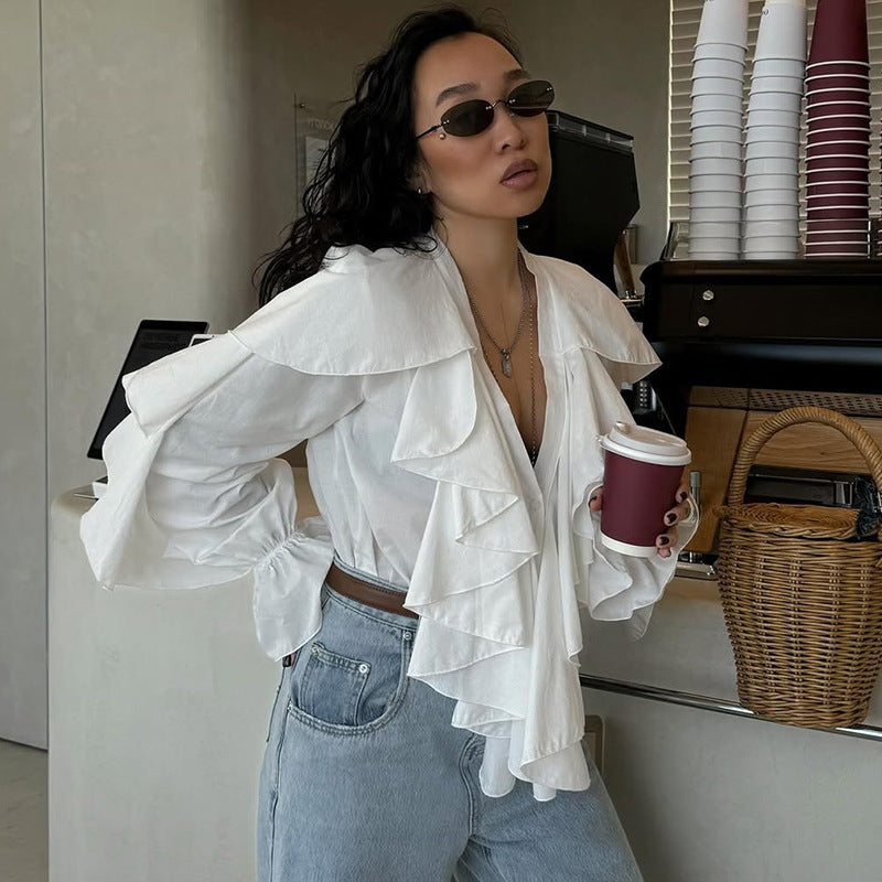 Dame Let Bluse med voluminfløjelser Stilla