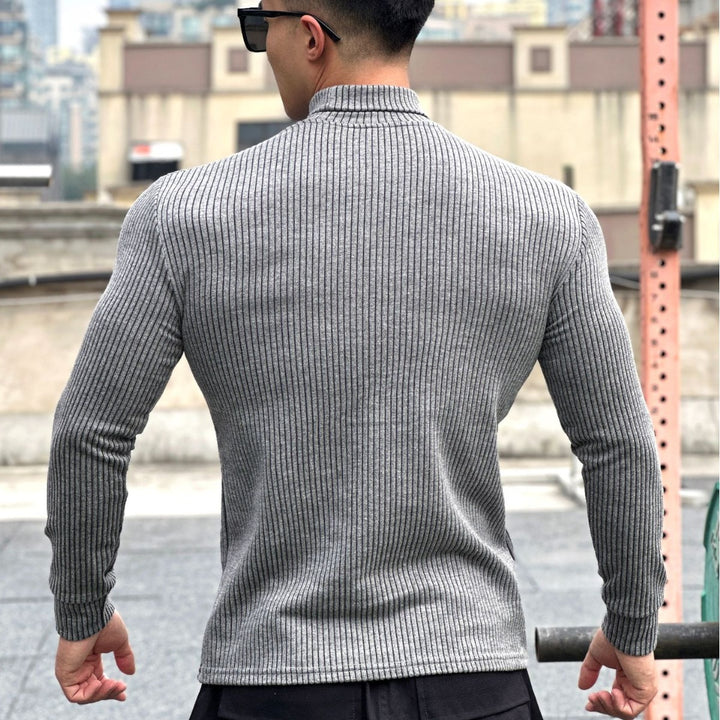 Herrer pullover med ståkrave og fin ribstruktur Stilla