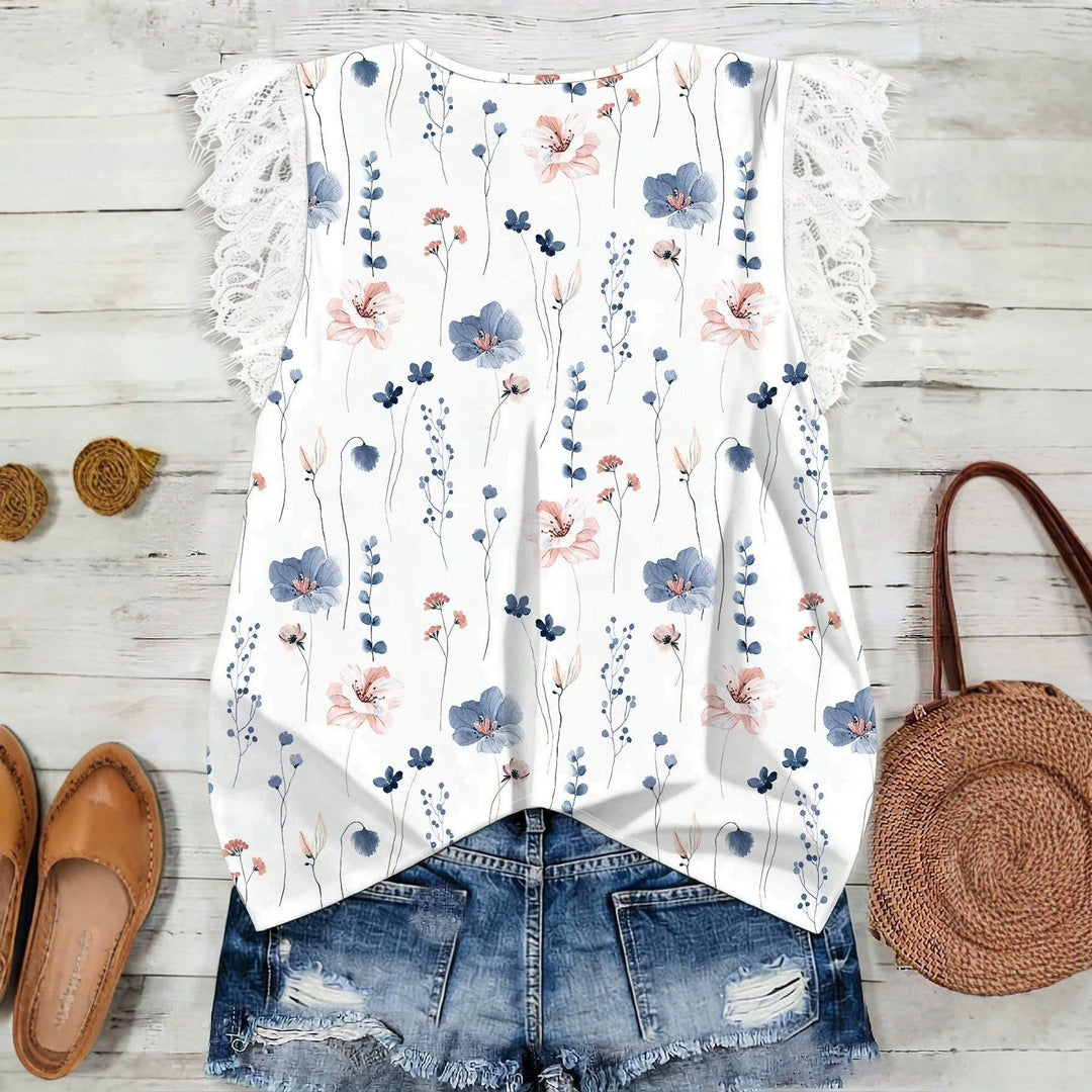 Damer Elegant Bluse med spids og blomstermønster Skovae