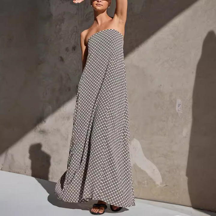 Dame Maxikjole med strapless design og unikt mønster Stilla