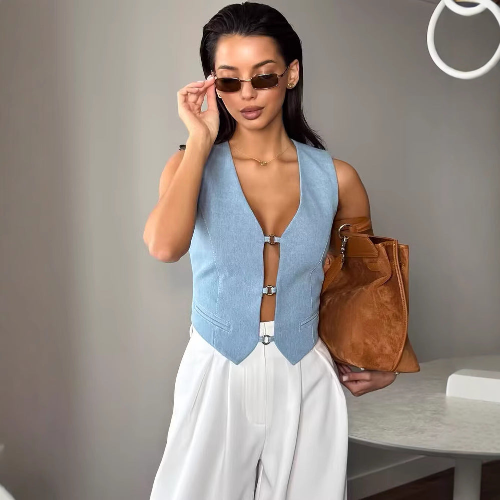 Femme Sleek Tailored Vest med leopardmønstret-fór Stilla