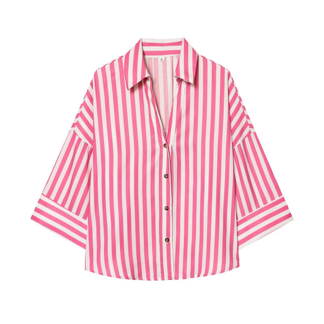 Dame skjorte bluse med afslappet snit og elegante 3/4-ærmer Skovae