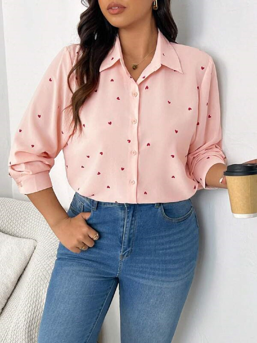 Dame bluse med hjerter mønster Stilla
