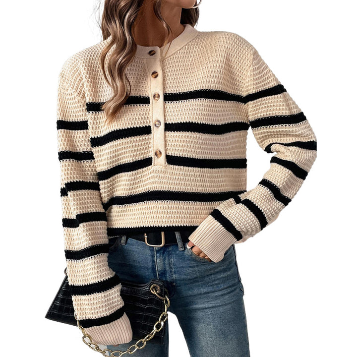 Dame strikpullover med knapliste Stilla