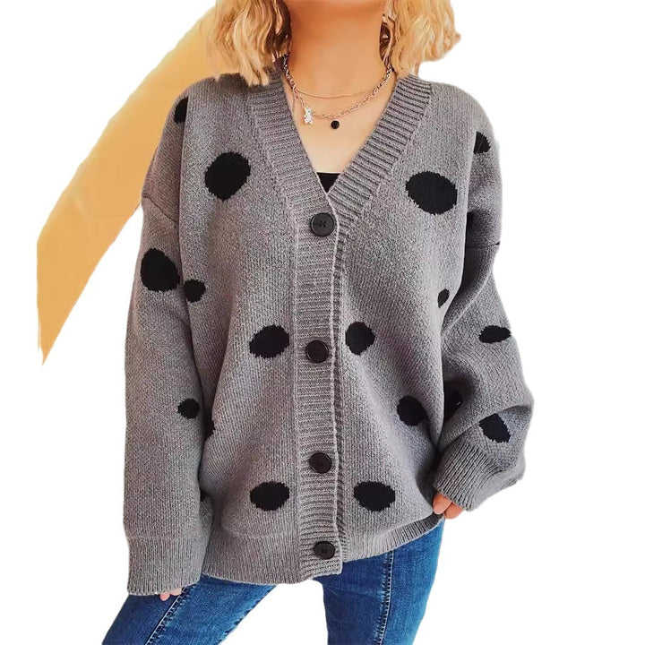 Dame mode strikket cardigan med unikt prikkedesign og behagelig pasform Stilla