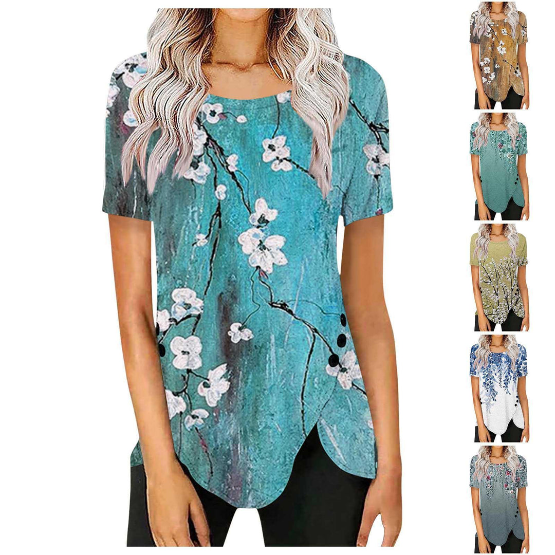 Dame bluseskjorte med floralt design og asymmetrisk kant Stilla