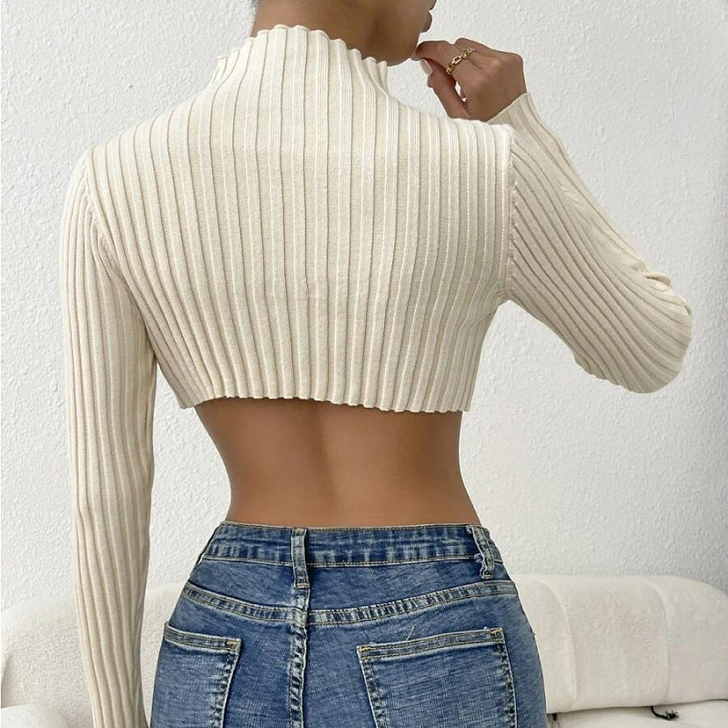 Dame Crop-top med høj krave og ribbet design Stilla
