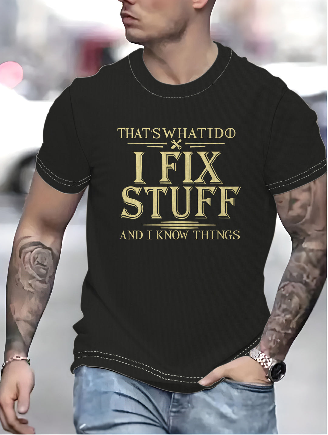 Herre T-shirt med humoristisk tryk og høj kvalitets bomuldsblanding Stilla