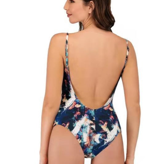 Dame one-piece badesuit med floral kunstdesign Skovae