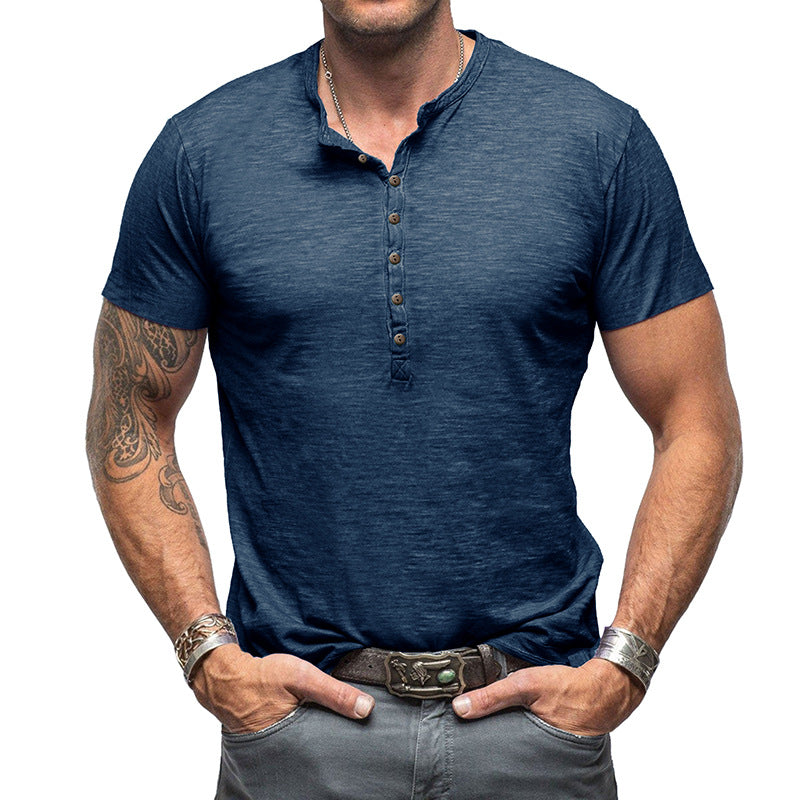 Herrer Henley-T-shirt med moderne snit og knapbar udskæring Stilla