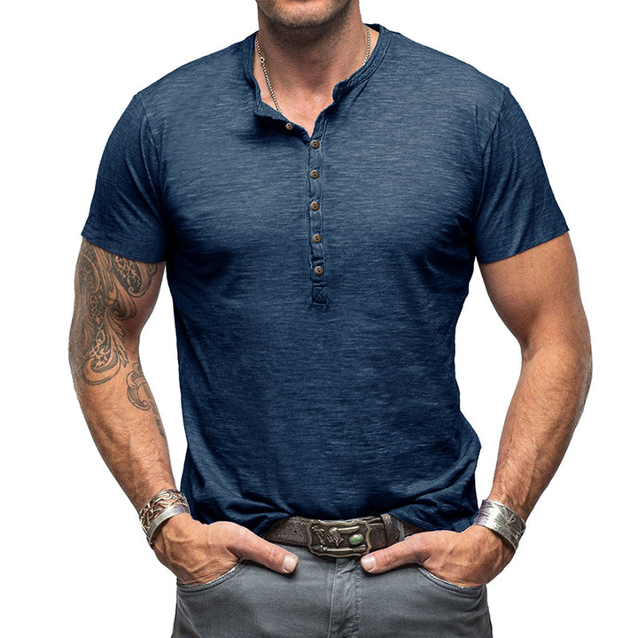 Herrer Henley-T-shirt med moderne snit og knapbar udskæring Stilla