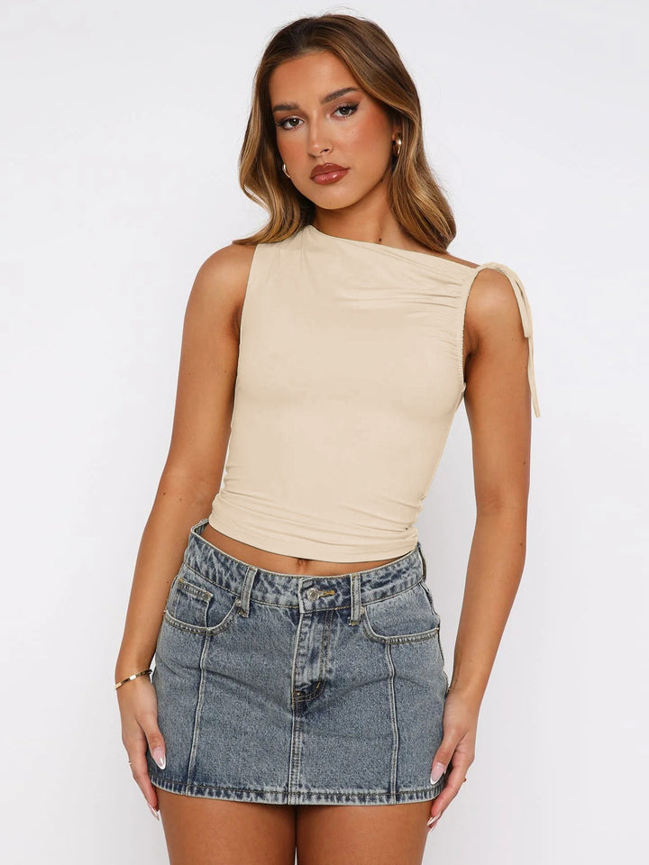 Dame One-Shoulder Top i blødt strækstof Stilla