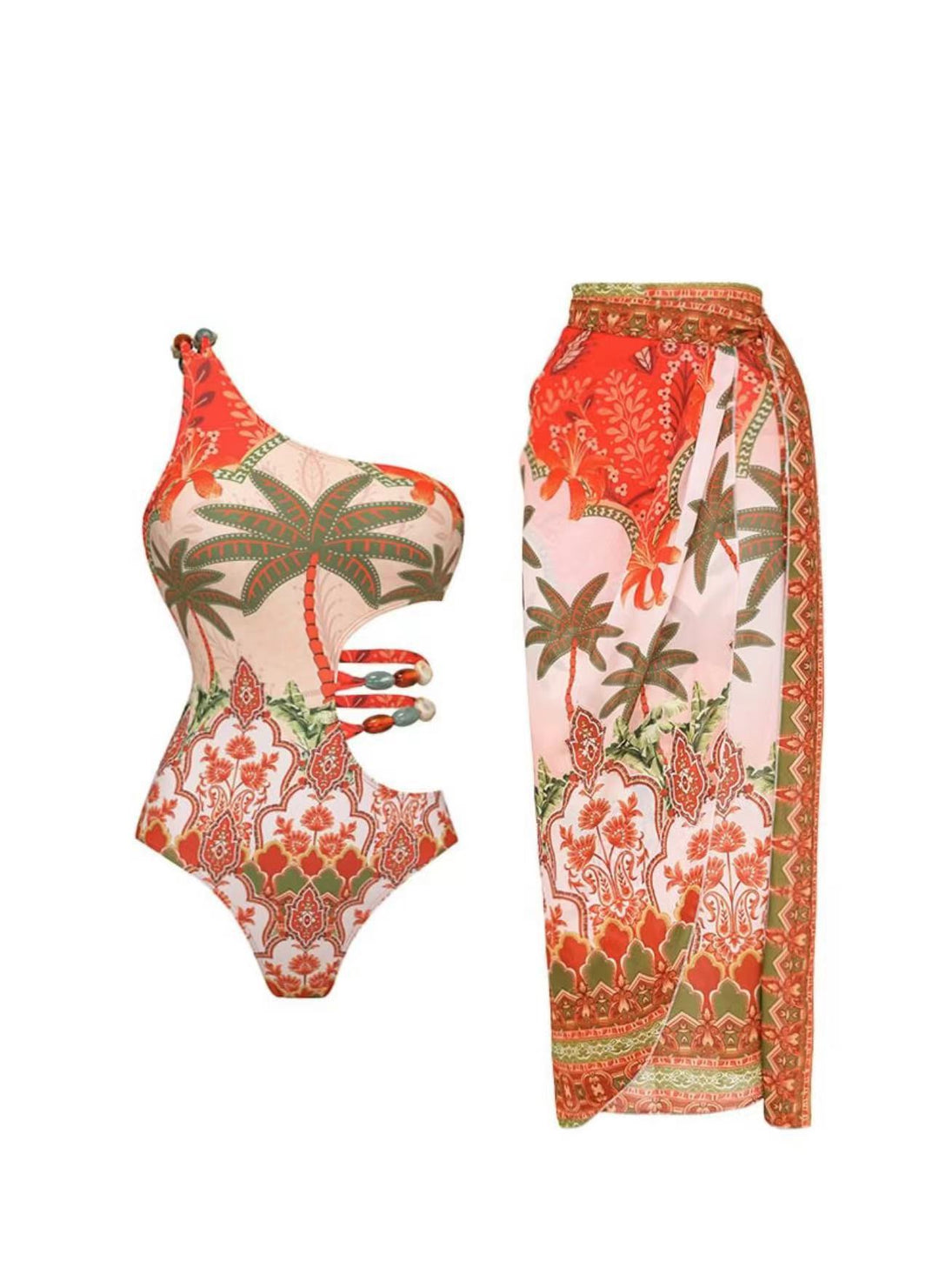 Dame én-delet badedragt med fashionable cut-outs og elegant omslagsskjørt Stilla