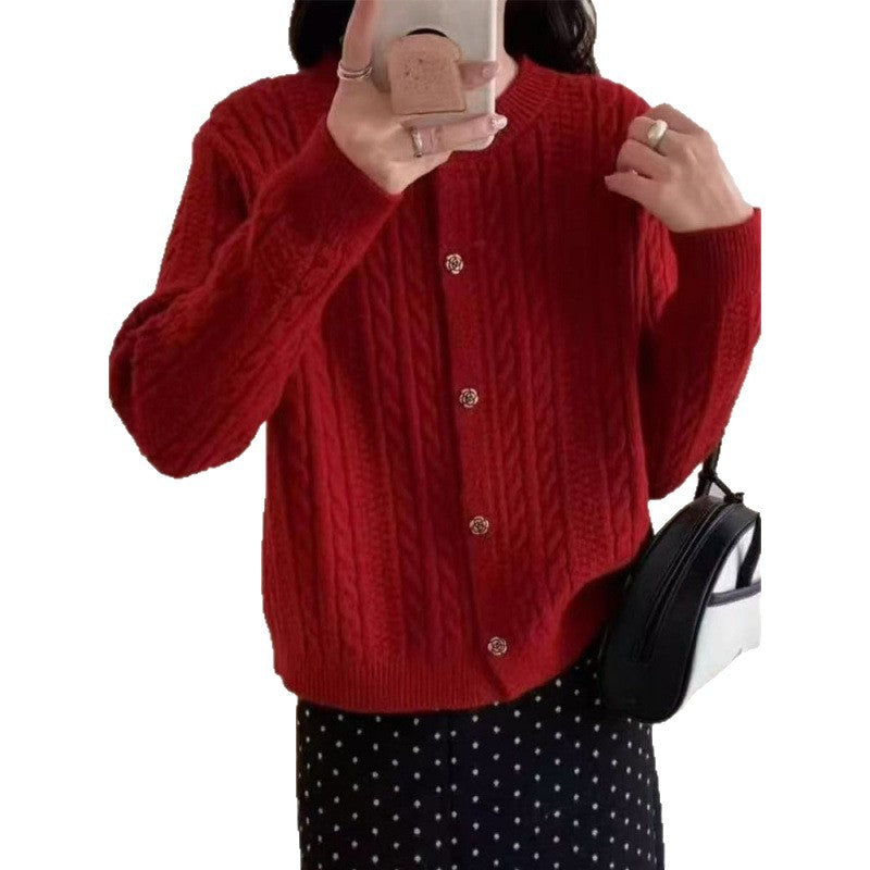 Dame elegant cardigan med kabelmønster og dekorative knapper Stilla