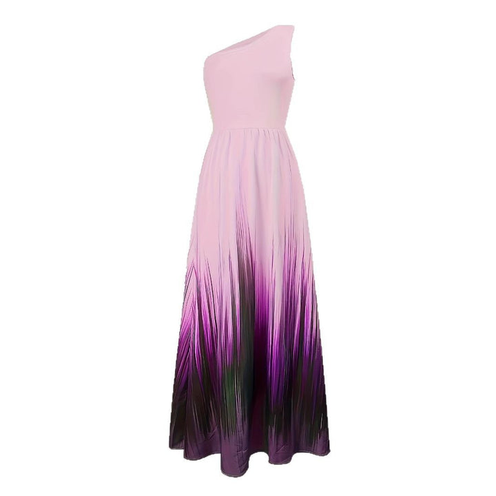 Dame Maxikjole med asymmetrisk snit og farverigt Ombre-design Stilla
