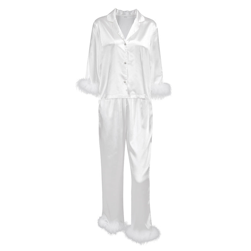 Dame elegant satin pyjamas med stilfulde plys-forbedringer Stilla