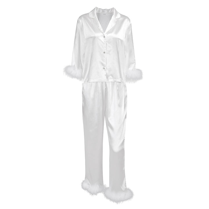 Dame elegant satin pyjamas med stilfulde plys-forbedringer Stilla