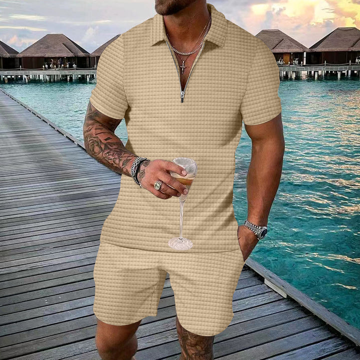 Herrer kortærmet jumpsuit med stilfuld lynlås og struktureret design Stilla
