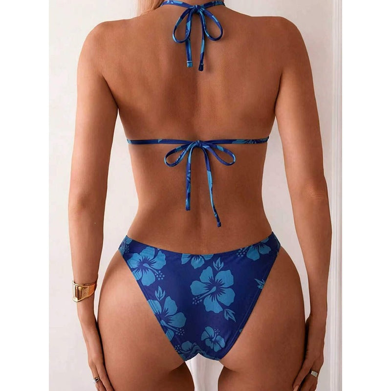 Dame Triangel-Bikini-Sæt med blomsterdesign Skovae