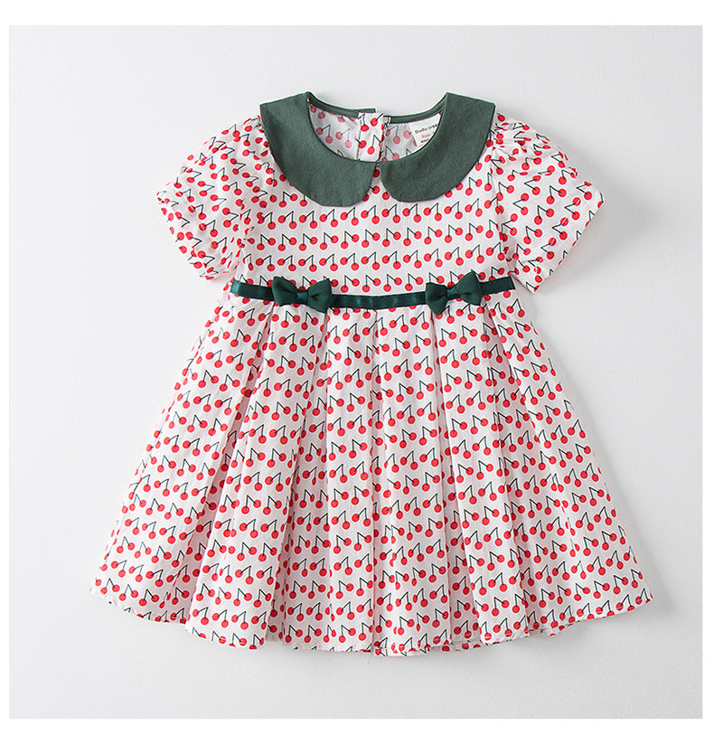 Pige Polka Dot A-formet kjole med Peter Pan krave Stilla