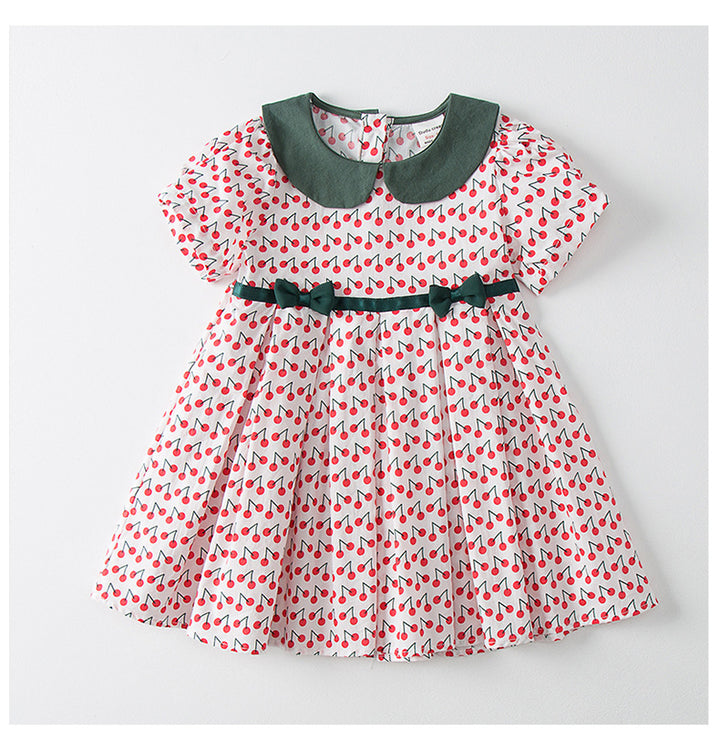 Pige Polka Dot A-formet kjole med Peter Pan krave Stilla