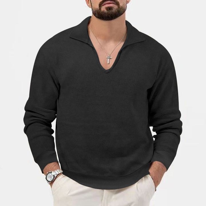 Herrer moderigtig V-hals pullover med struktureret design Stilla