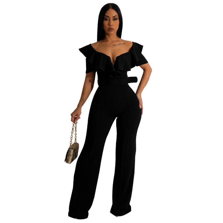 Dame elegant flæse jumpsuit med bælte og bredt ben Stilla