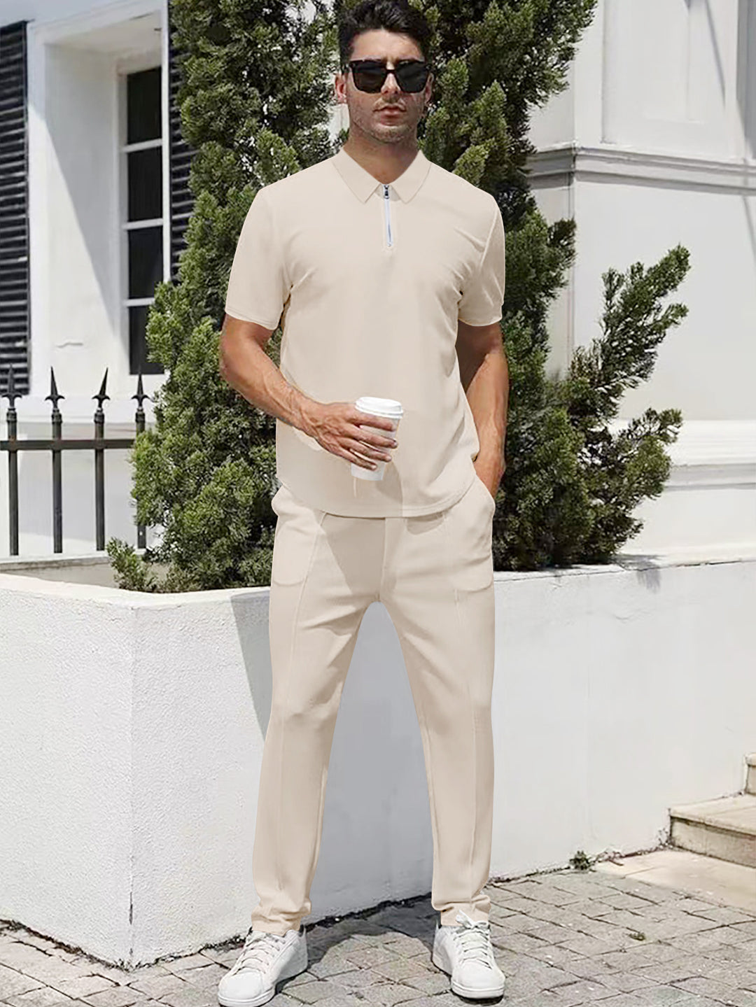 Herrer nan urban rejse polo-shirt med kort forreste lynlås, elastisk interlock og krølfri pleje Skovae