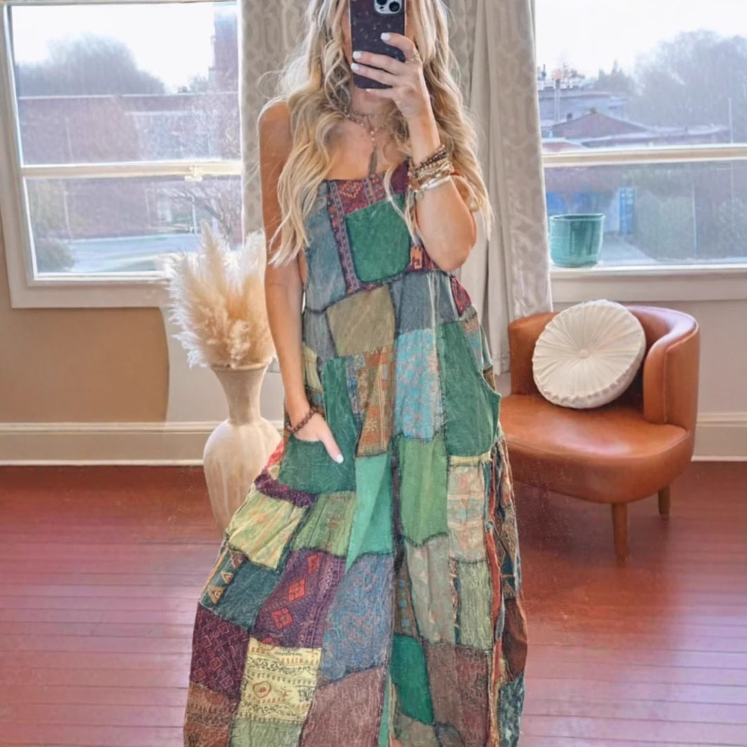 Femme Patchwork Bohemian Maxi Kjole Stilla