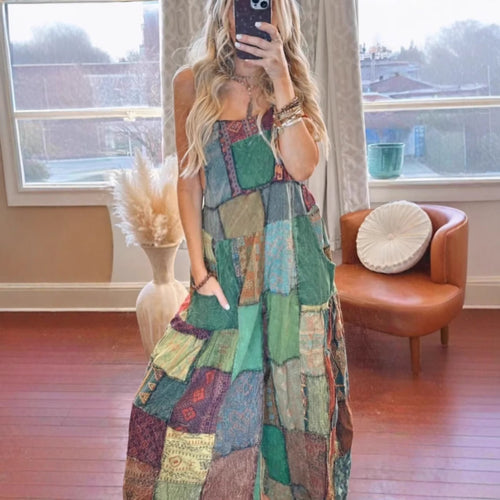 Femme Patchwork Bohemian Maxi Kjole Stilla