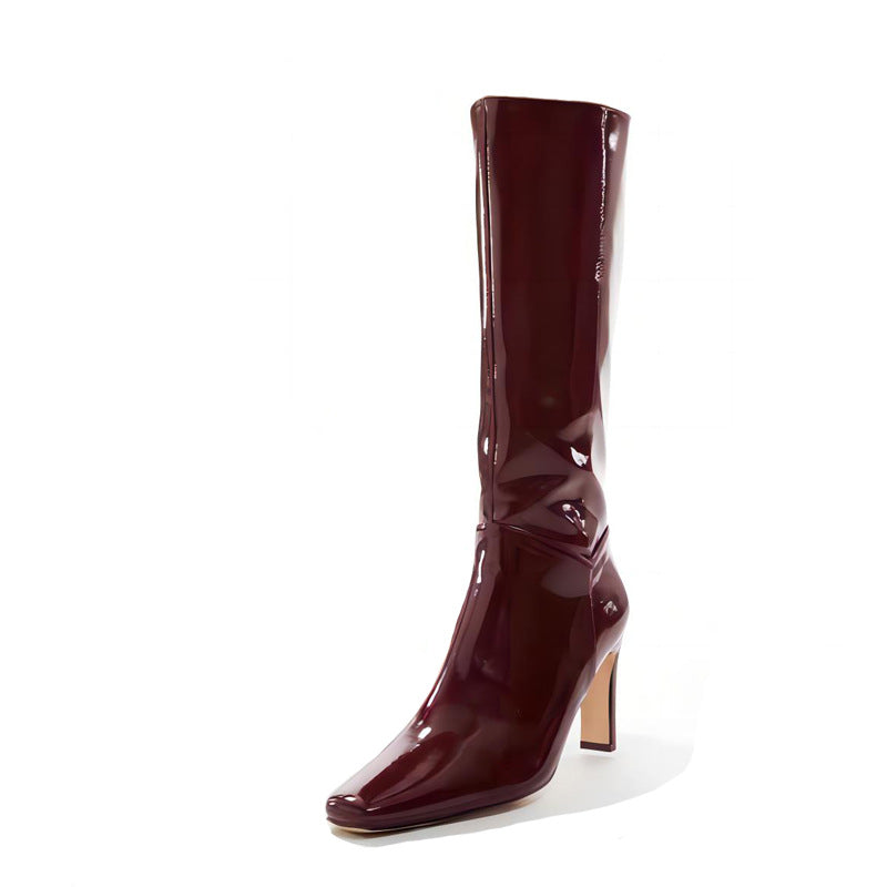Femme Sleek Patent Over-knæet Stiletto Støvler Stilla