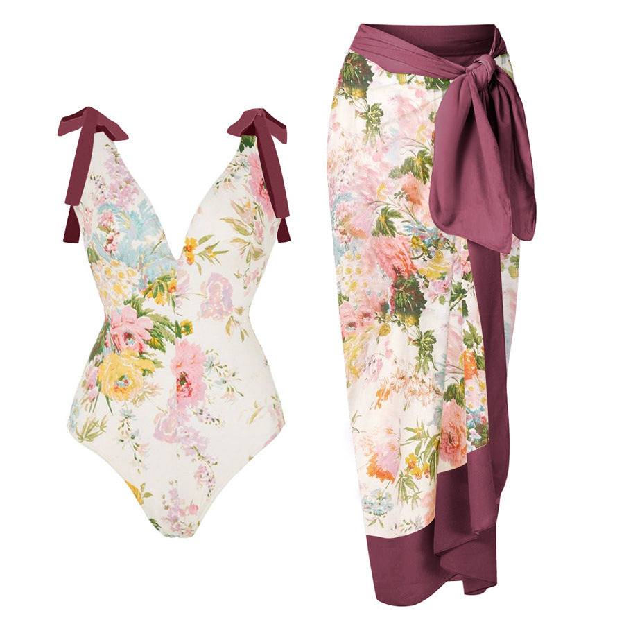 Dame badedragt med blomsterdesign og smart draperet bukser Skovae