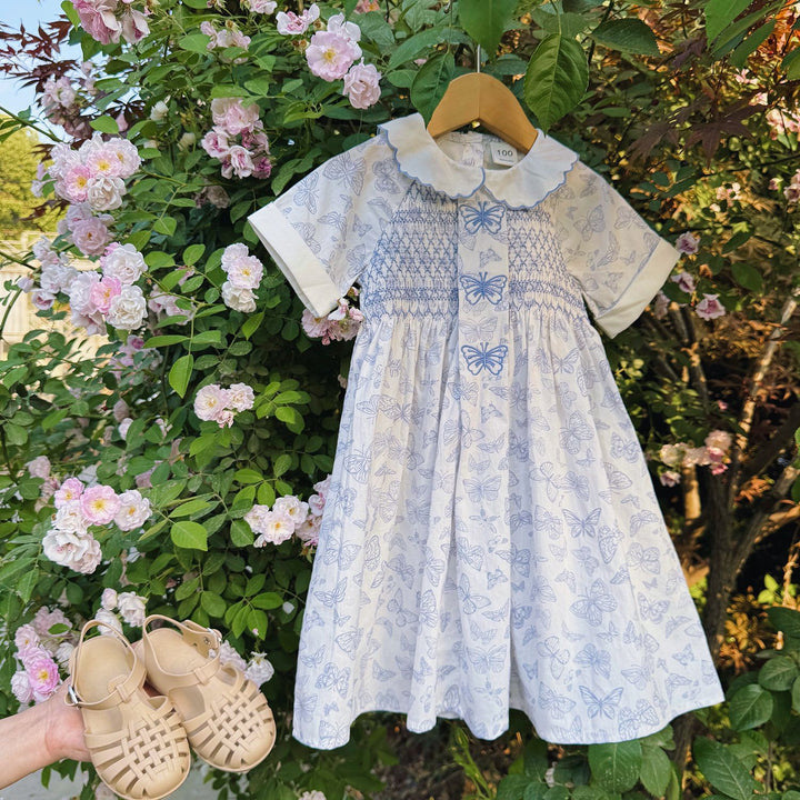 Pige Sommerfuglprint Smocked Kjole Stilla