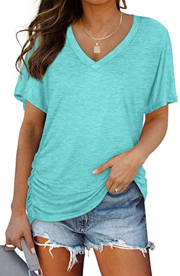 Dame afslappet V-hals T-shirt med rynker Stilla