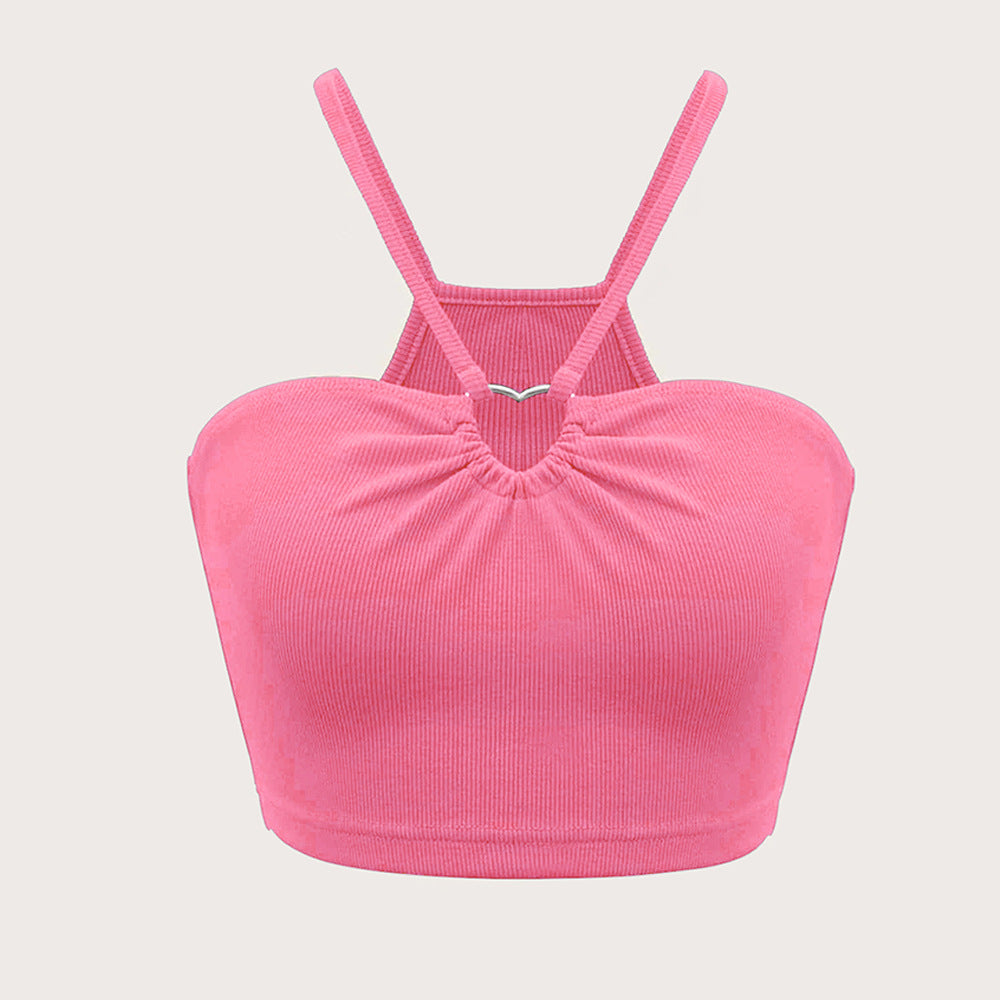Kvinders crop top med justerbare spaghetti stropper og elegant samlingseffekt Stilla