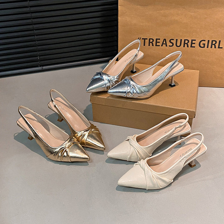 Dame Elegant Spids-TOE Slingback Hæle med dekorativ knude Stilla