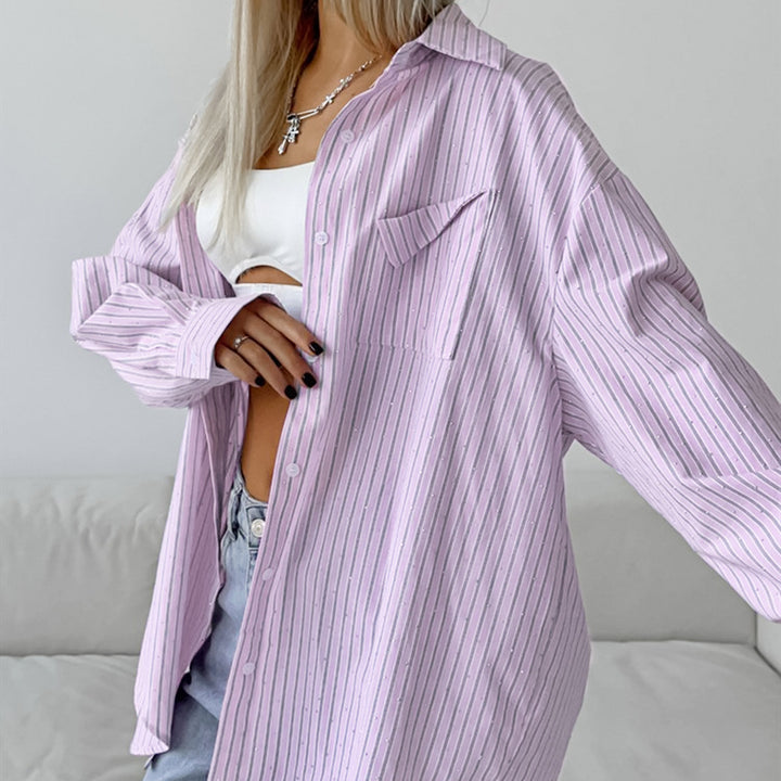 Damer casual oversized skjorte med fine striber og brystlomme Stilla