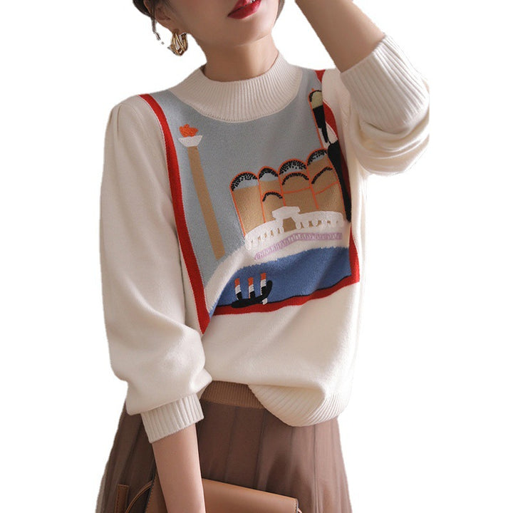 Dame moderigtig pullover med unikt grafisk design Stilla