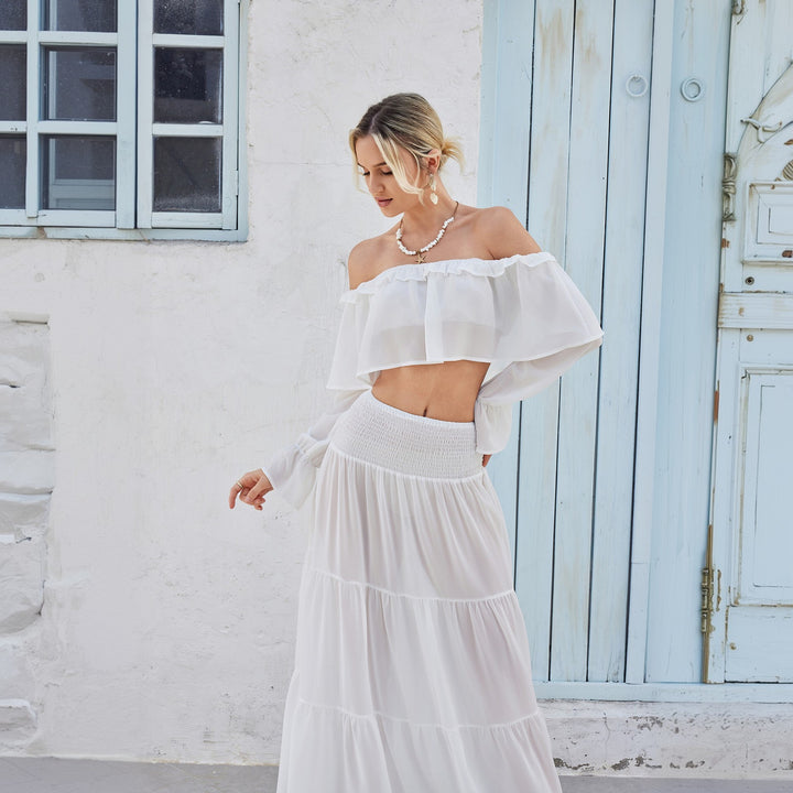 Dame afslappet Crop-Top og Maxiskørt Sæt Skovae