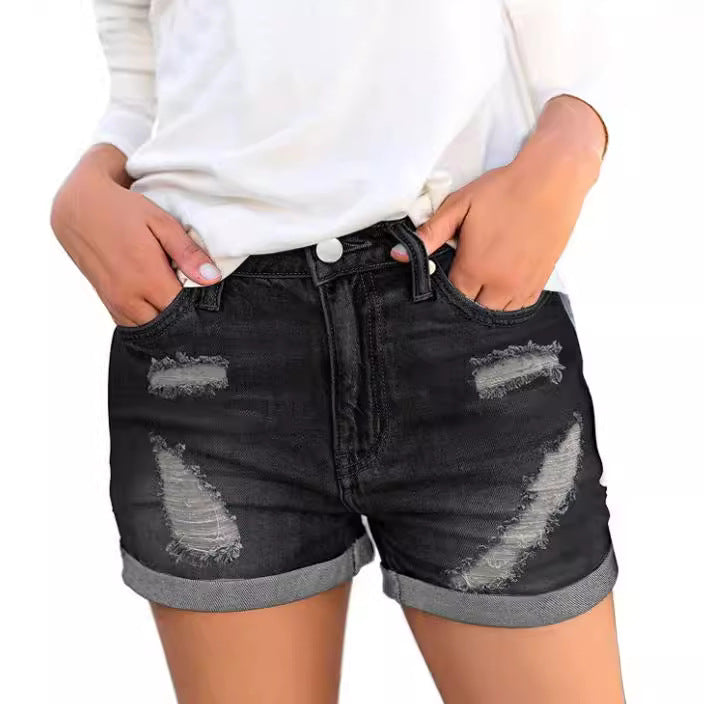 Dame Zerrissede Denim-Shorts med modepræg og afslappet snit Stilla