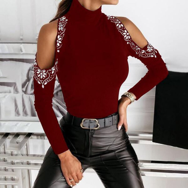Kvinders top med off-shoulder design og blomsterl lace trim Stilla