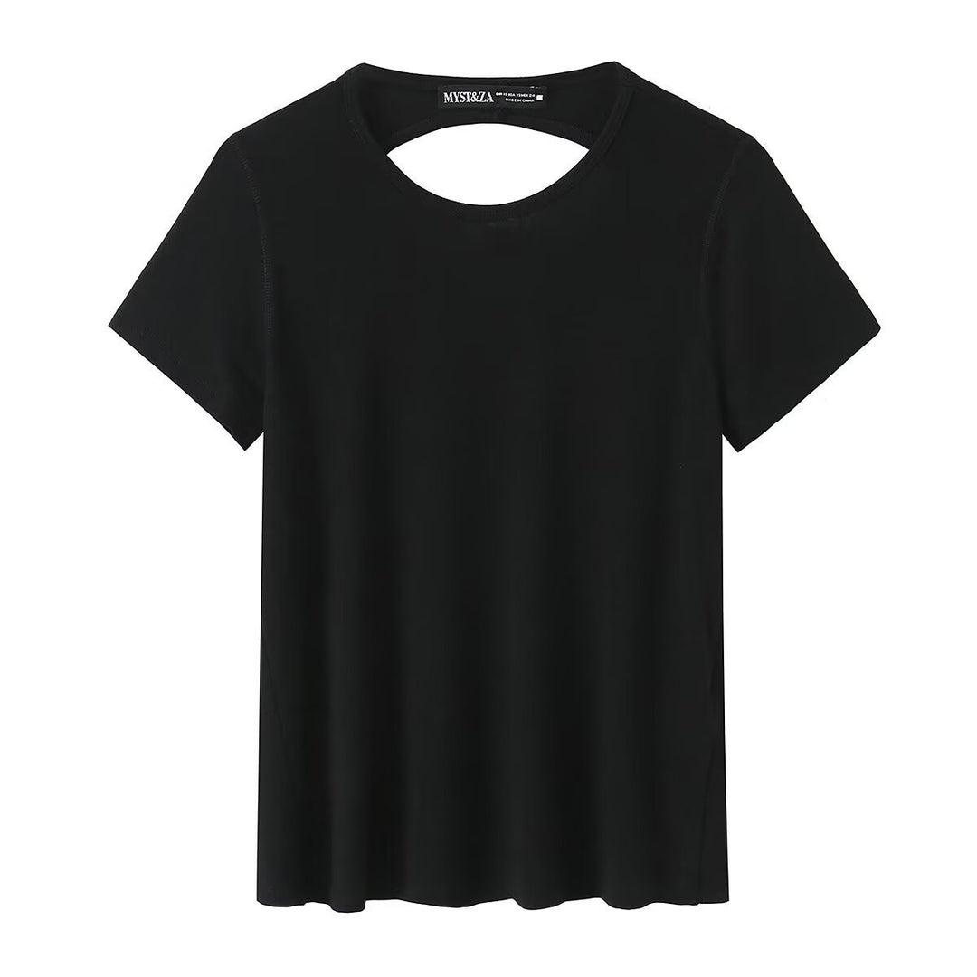 Dame Sporty T-shirt med fashionable rygudskæring Skovae