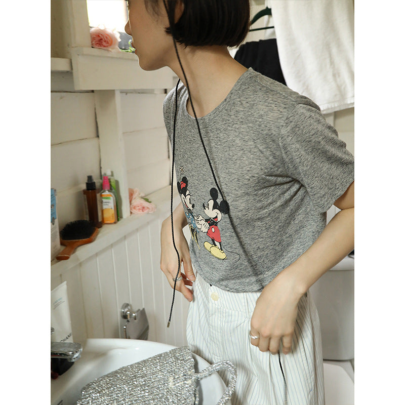 Dame T-shirt med Mickey og Minnie Mouse print Stilla