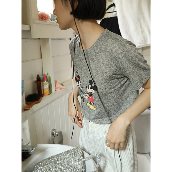 Dame T-shirt med Mickey og Minnie Mouse print Stilla