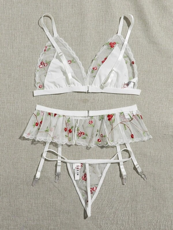 Dame Floral Spids-Bralette og String-Sæt Stilla 1752572955